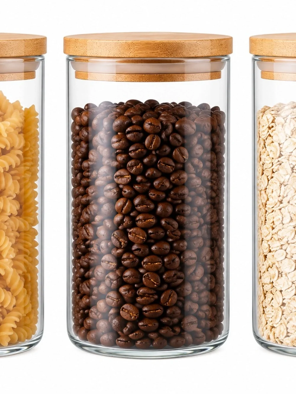 (3 pack )Glass Pantry Jar with Bamboo Lid - Clear and Natural (34 OZ)